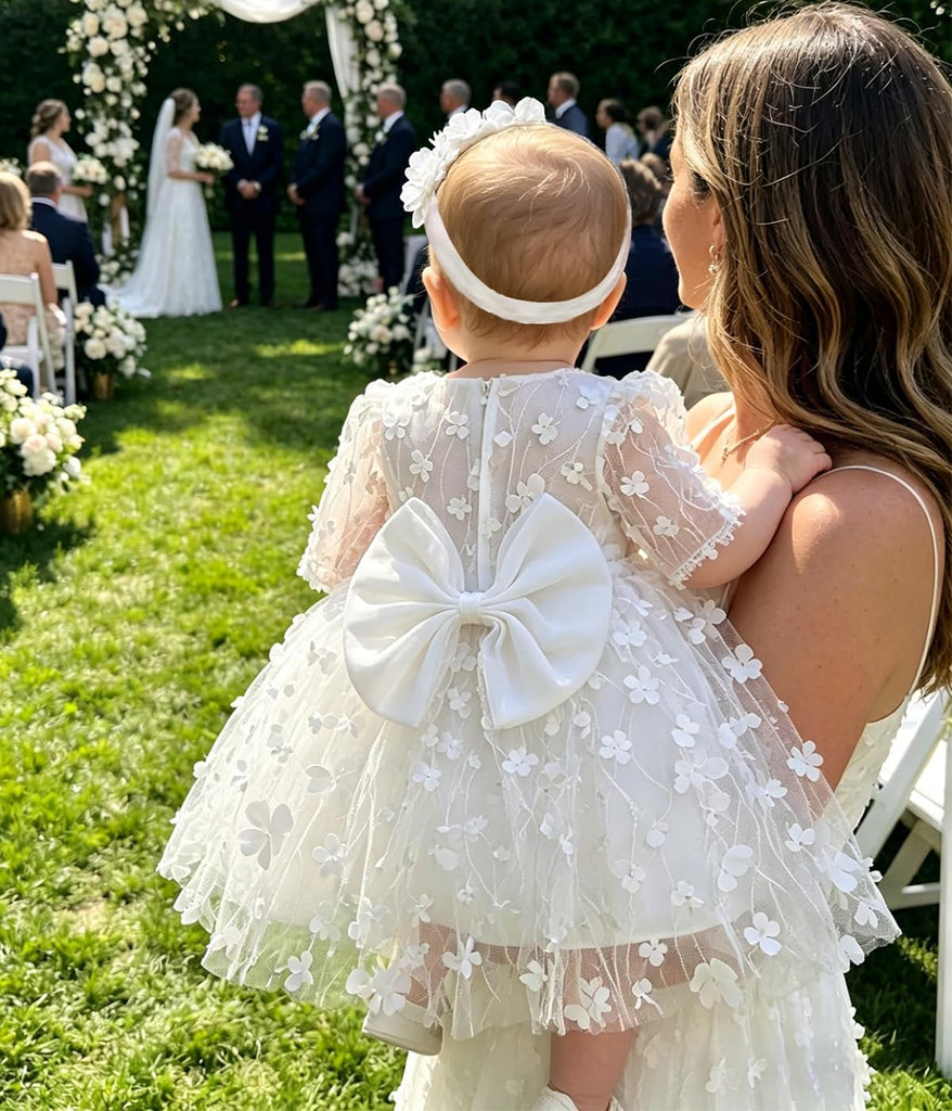 Baby Bowknot Flower Dresses Toddler Baptism Christening Dress