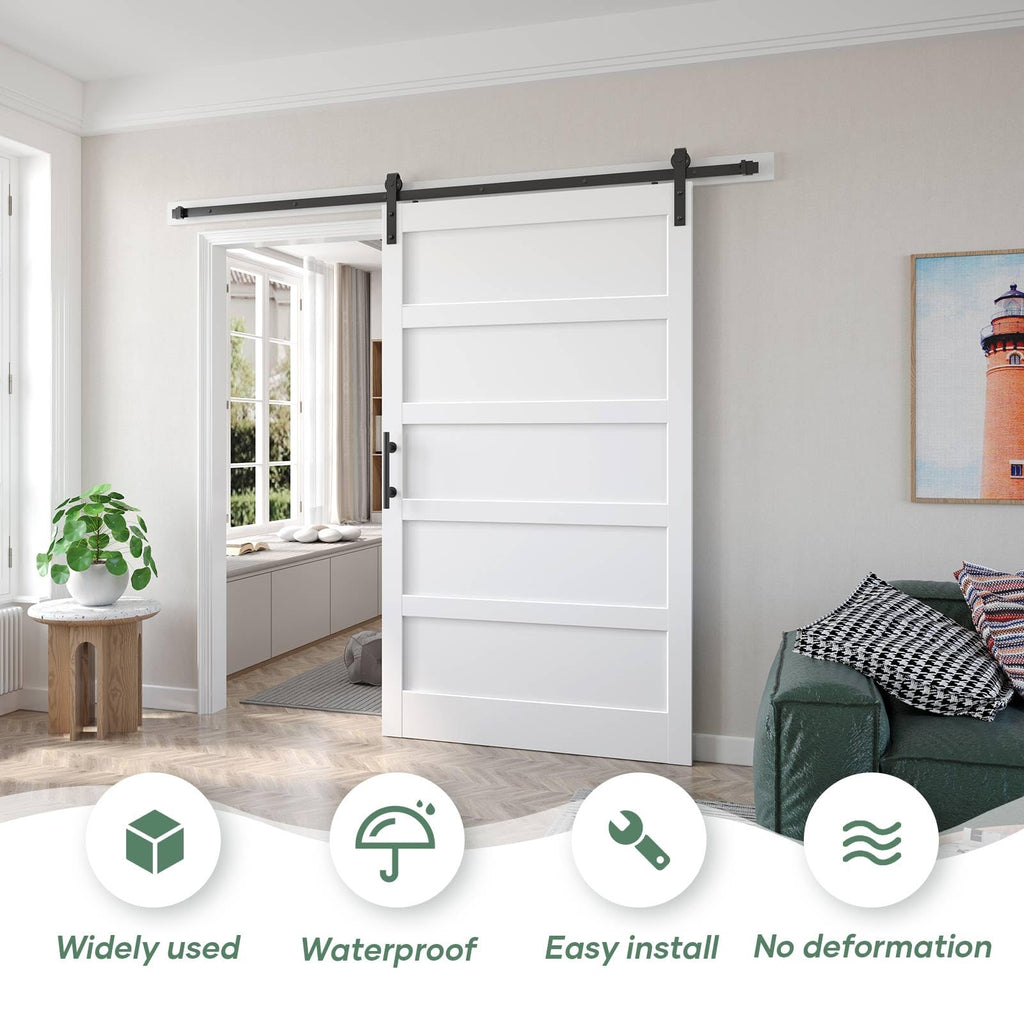 48x84 inch White Barn Door with 8FT Sliding Door Hardware Kit Included & Handle, MDF, Solid PVC Surface, DIY