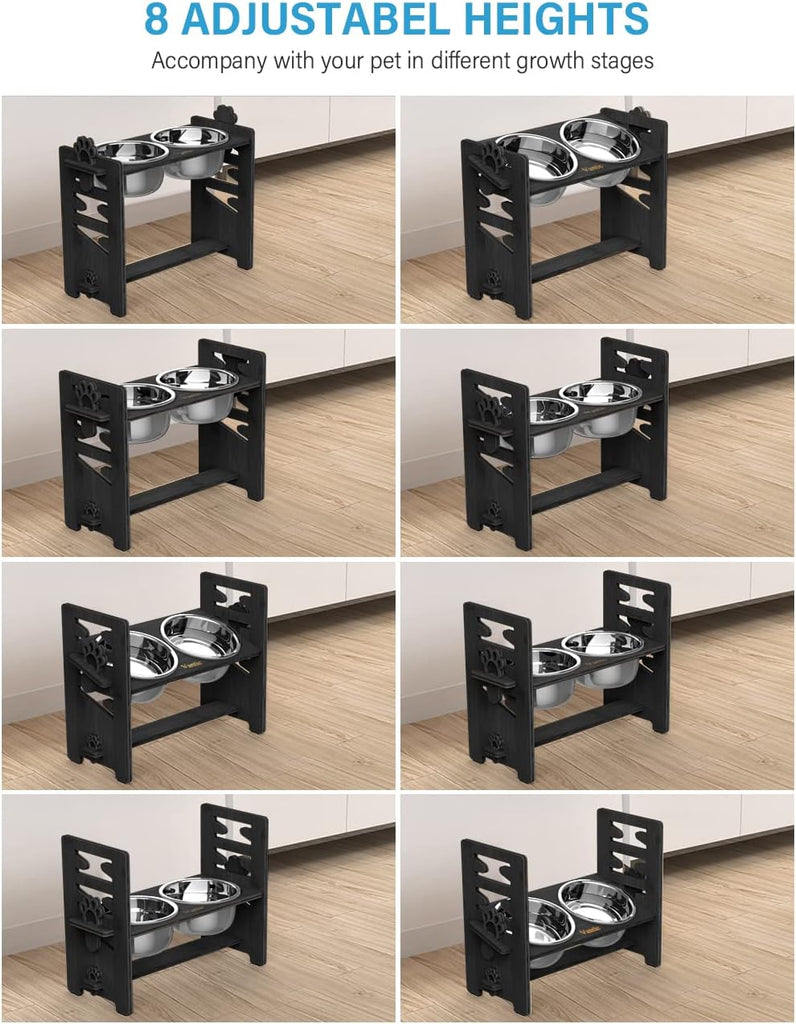 Elevated Dog Bowls, Raised Bowl Stand Adjustable Large/XLarge, Black
