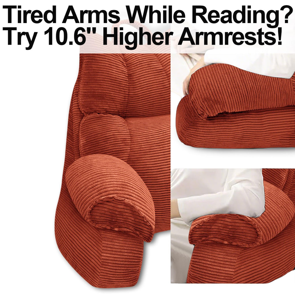 Reading Pillow for Bed with Arms, Back Support, Memory Foam(Bright Orange)