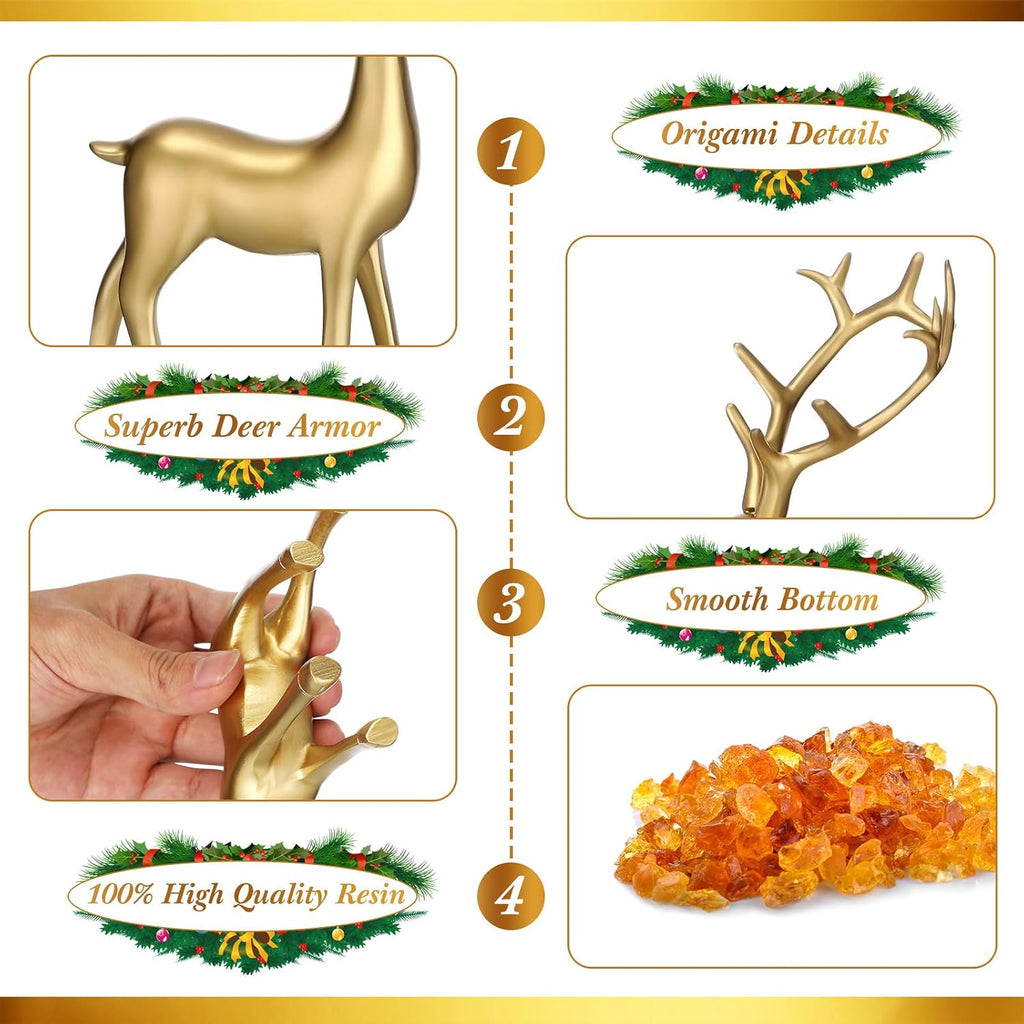 8 Pcs Christmas Reindeer Figurines Sitting Standing Statues, Gold