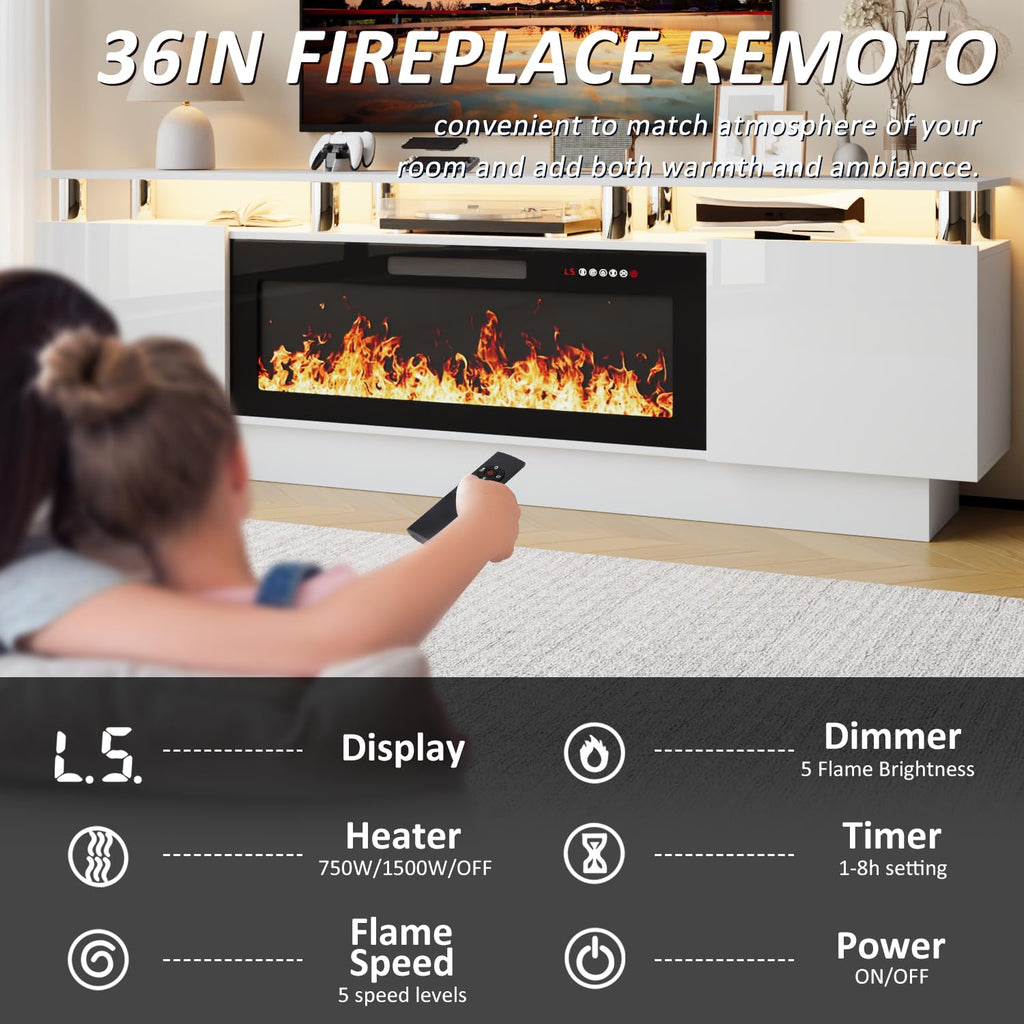70" Fireplace TV Stand for TVs up to 80", White