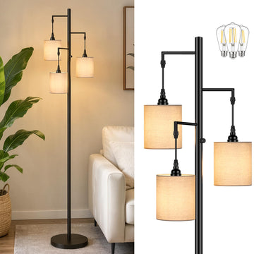 70'' Tall Floor Lamp, 3-Light Black Standing Lamp
