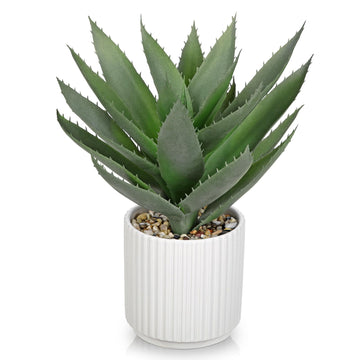 Large Artificial Agave Plants 11.8" Fake Succulents Potted Faux Aloe Vera Plant in White Pot Succulent Agave Plants