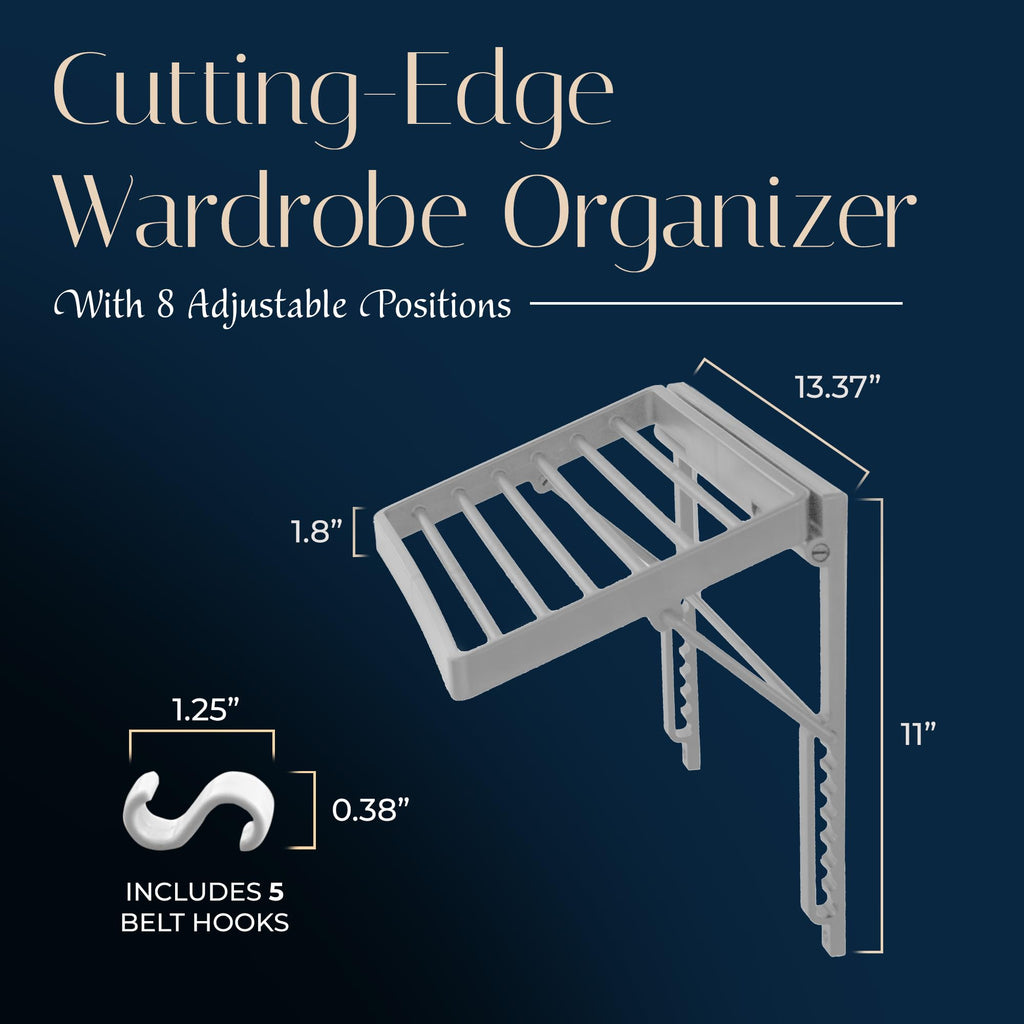 Wall Mounted Tie Rack and Scarf Organizer with 5 Belt Hooks
