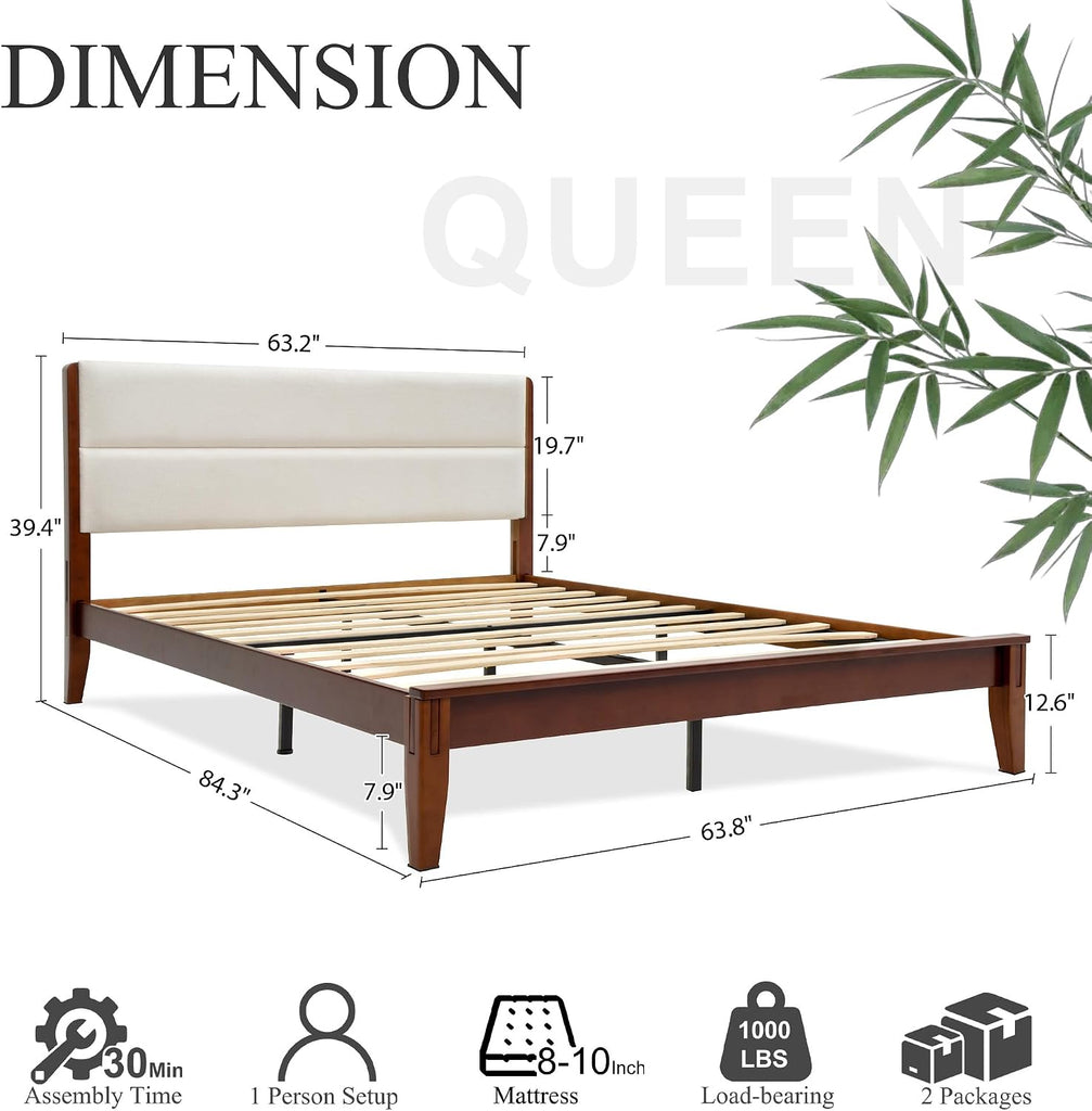 Joinery Inspired Solid Bamboo Bed Frame with Headboard