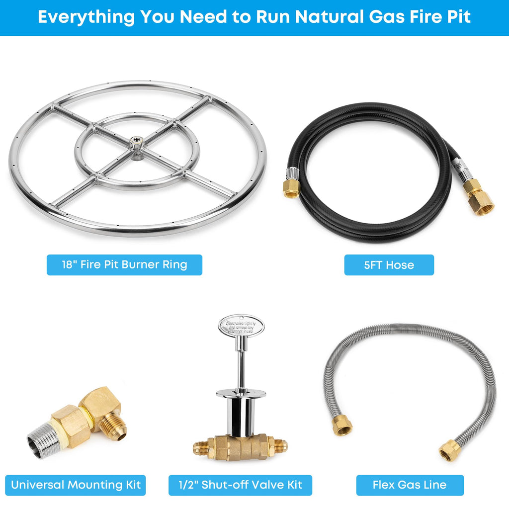Natural Gas Fire Pit Stainless Steel Burner Ring Installation Kit