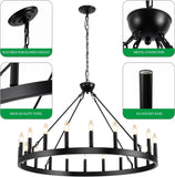Wagon Wheel Chandeliers 40Ò 20-Light, Black Modern Farmhouse Chandelier with Adjustable Height, Hanging Island Light Fixture for Dining Living Ceiling Room Outdoor A105-B0CGZQTMNP