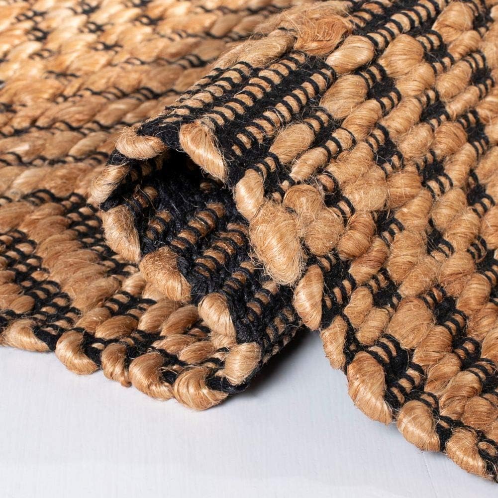 Kilim Collection Accent Rug, Natural & Black, Handmade Boho Jute, Ideal for High Traffic Areas (KLM455A)
