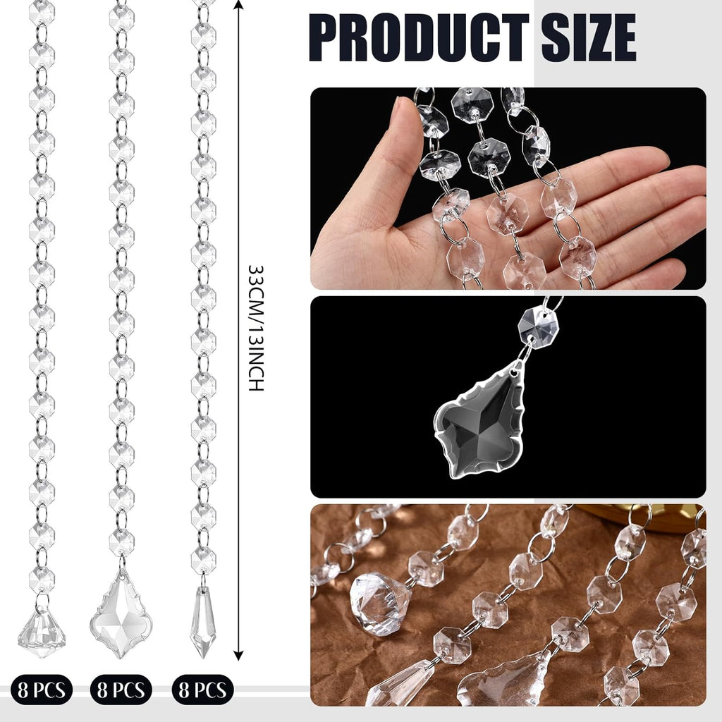 24 Pcs 13 Inch Clear Acrylic Crystal Garland Strands Hanging Crystal Strings Decoration Chandelier Beaded Chain