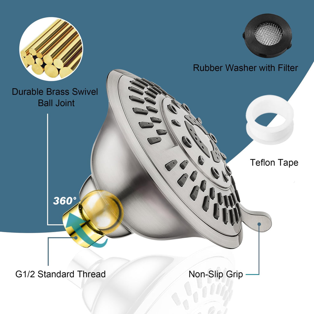 Shower Head High Pressure Rain Showerhead 5 Spray Setting Fixed Shower Head Angle Adjustable Bathroom Showerhead