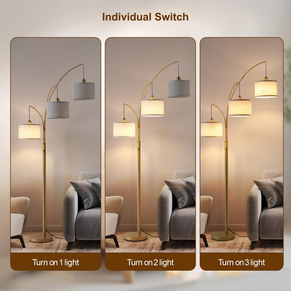 Dimmable Floor Lamp with Remote, Beige Shade Gold Pole