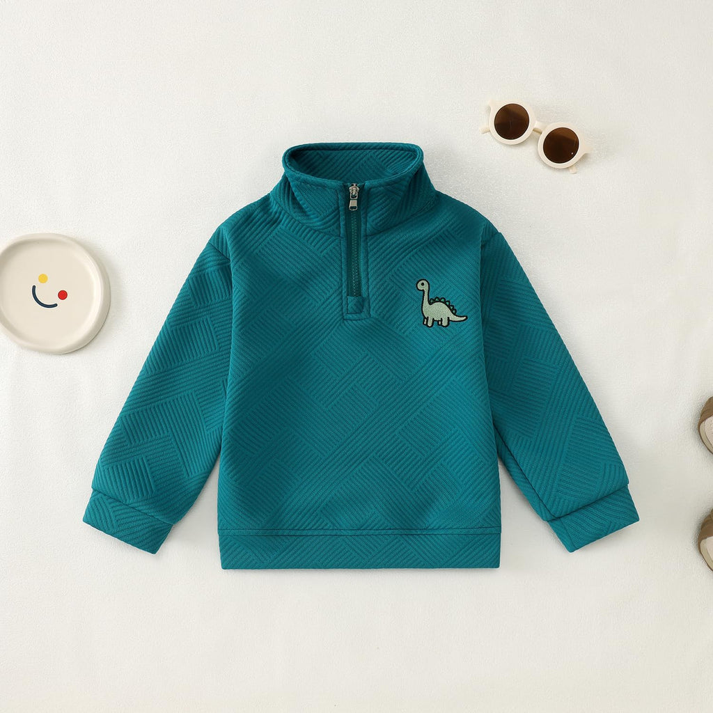 Boys Quarter Zip Sweatshirt Dinosaur Embroidery Pullover