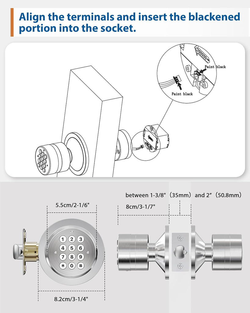 Keyless Entry Door Lock, Door Knob with Keypad, Smart Code Door Lock, Mute Mode, Passage Function, Easy to Install
