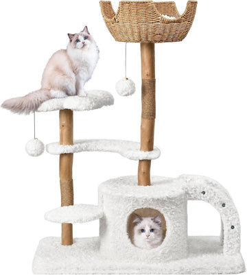 Modern Cat Tree, 45.6" Aesthetic Wood Cat Tree Tower for Large Cats, Luxury Cat Condo with Scratching Posts