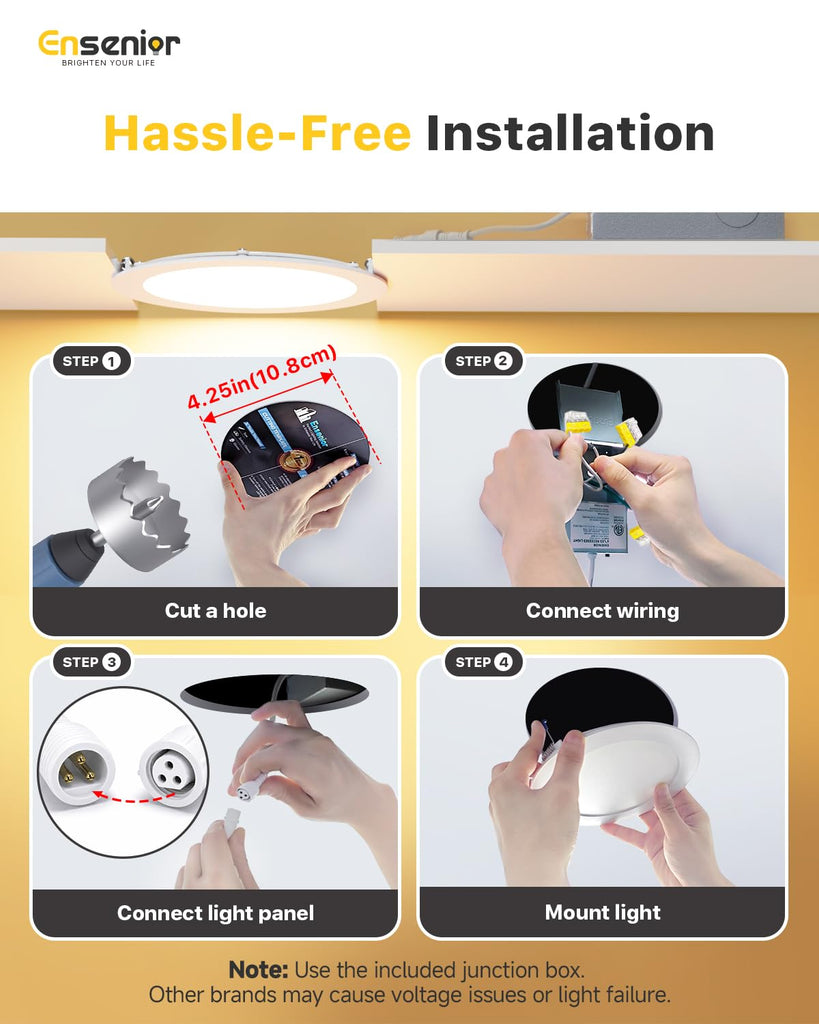 4 Inch LED Recessed Ceiling Light, 5CCT, 750LM 9W 120V