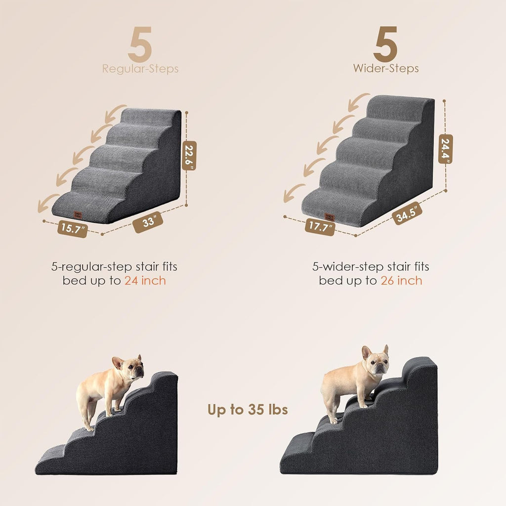 Extra Wide Dog Stairs for Large Dogs, 24.4" H Pet Step, Grey