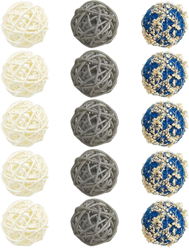 2 in Wicker Rattan Balls and Faux Moss Decorative Balls for Vase Centerpiece Bowls Orbs Filler Decor(Blue - Set of 15
