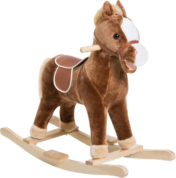 Kids Plush Toy Rocking Horse Ride on with Realistic Sounds - Brown