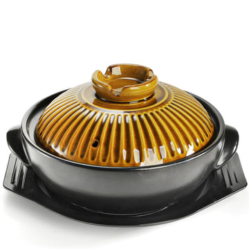 Large Korean Ceramic Bowl with Lid and Platter, 54 oz Clay Pot for Cooking, Sizzling Hot Pot for Dolsot Bibimbap
