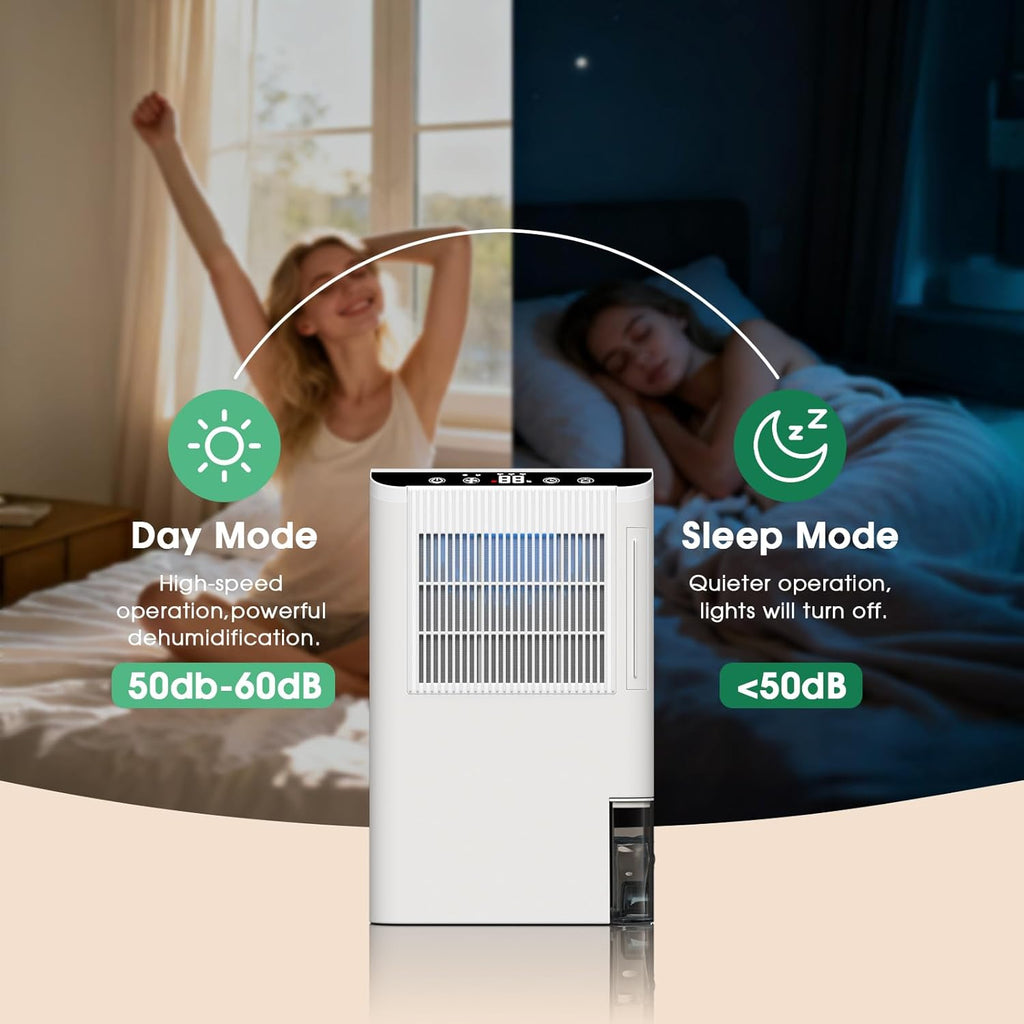 Dehumidifiers for Home, 2000 Sq.Ft Small Dehumidifier with 3.3ft Drain Hose, 2.5L Tank, Timer Sleep Mode