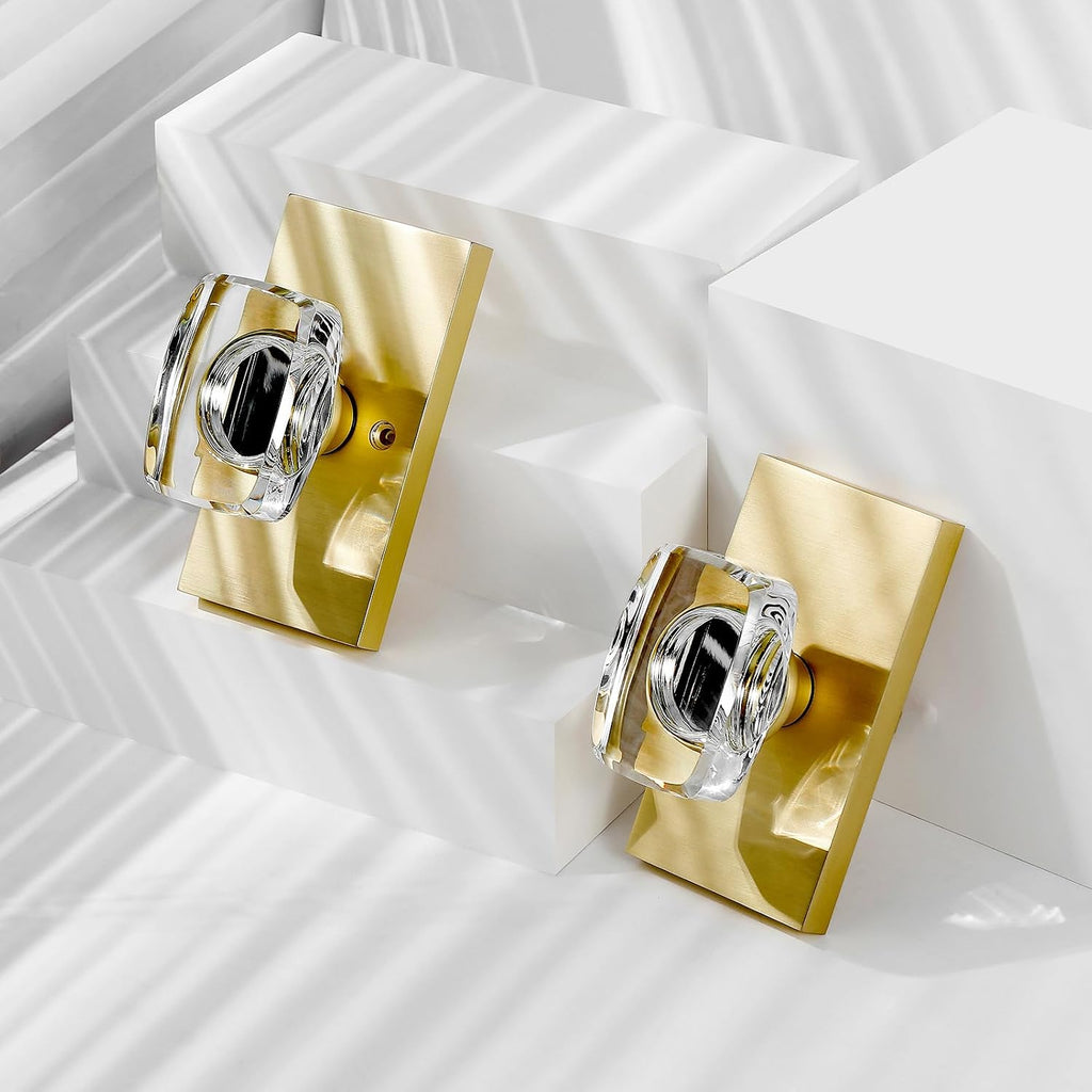 Crystal Glass Gold Satin Brass Passage Door Knobs Interior