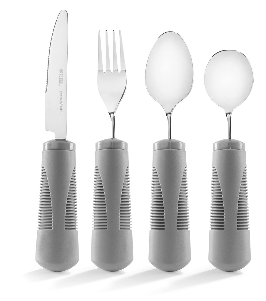 Adaptive Utensils (4-Piece Kitchen Set) Weighted, Non-Slip Handles for Hand Tremors, Arthritis, Parkinson's Elderly