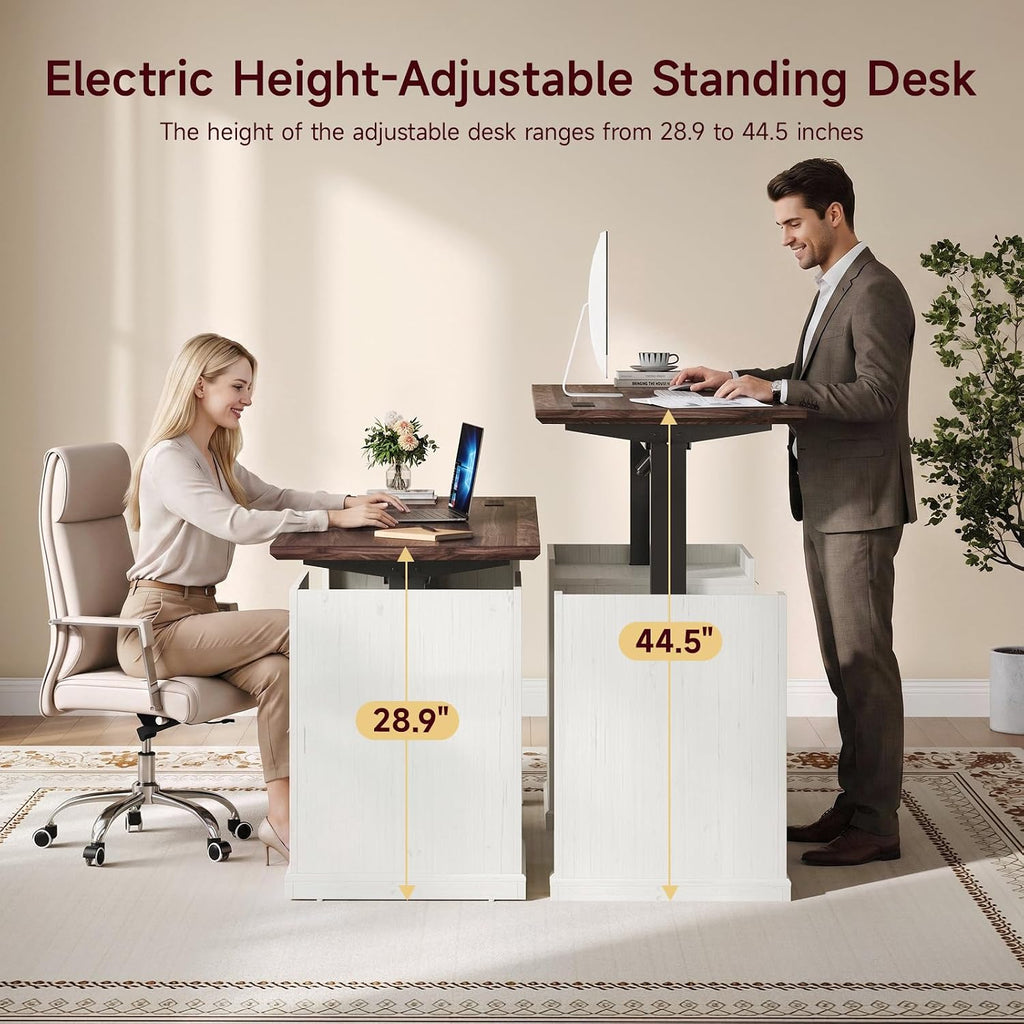 55 Inches Electric Standing Desk with File Cabinet, Computer Desk | Height Adjustable Desk with 3 Drawers, Farmhouse