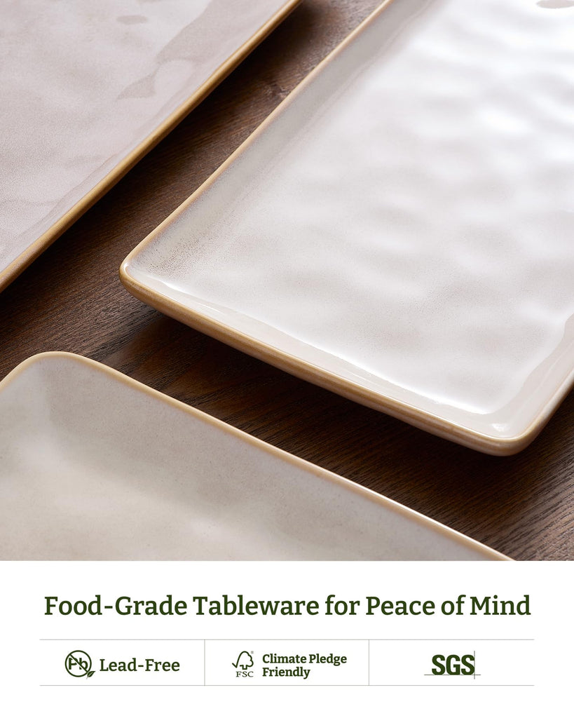 Serving Platters Set of 3 Sizes - Rectangular, Cappuccino White