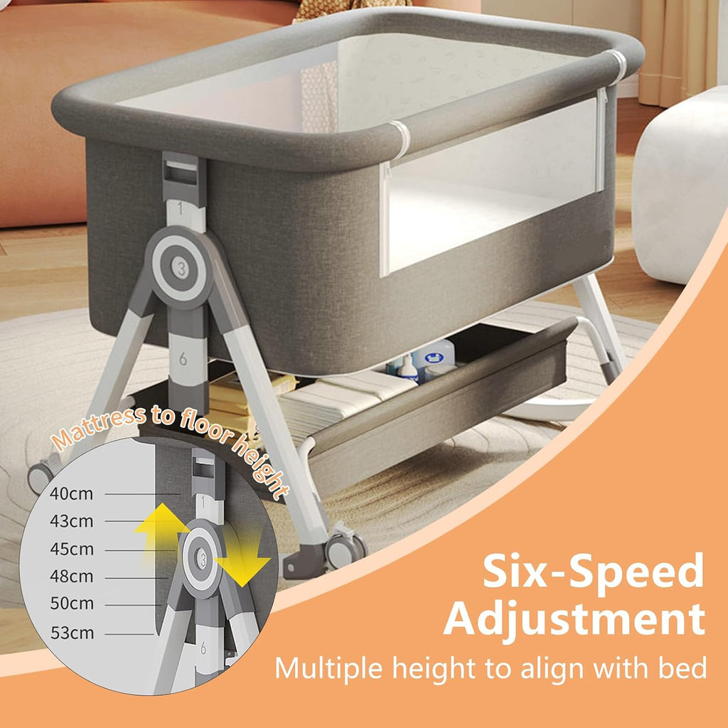 4 in 1 Baby Bassinet, Rocking Bassinets Bedside Sleeper with Comfy Mattress and Wheels, 6 Height Adjustable Easy