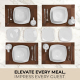 Luna Plates and Bowls Sets, 16 Piece Modern Porcelain Dish Set for 4, Chip and Scratch Resistant Square Dinnerware Set