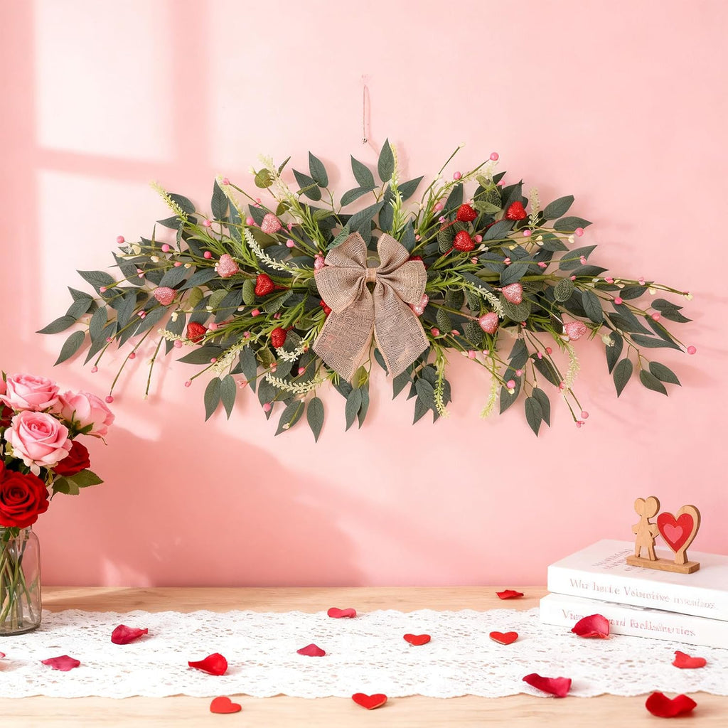 22'' Valentines Wreaths for Front Door Valentines Teardrop Swag Pink and Red Hearts for Valentine's Day Anniversary
