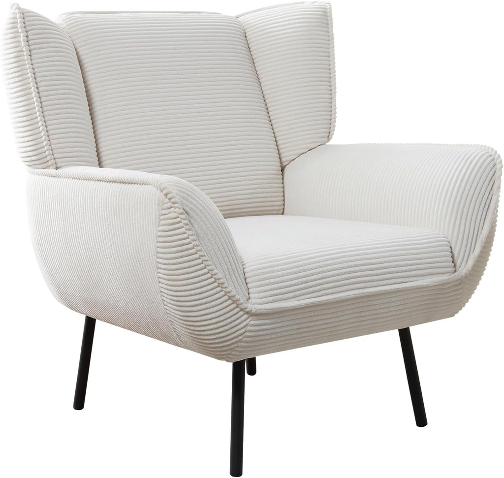 Corduroy Wingback Accent Chair, High Back Armchair with Deep Seat, White | Classic Wingback Style, 32D