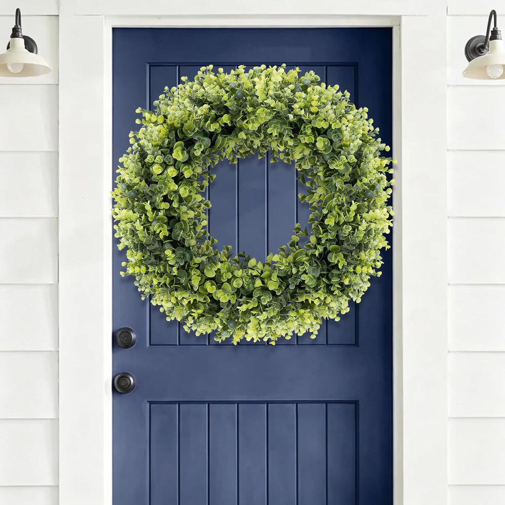 24In Large Boxwoods Door Wreaths for Front Door Spring Summer Outside All Season Green Year Round Artificial Greenery