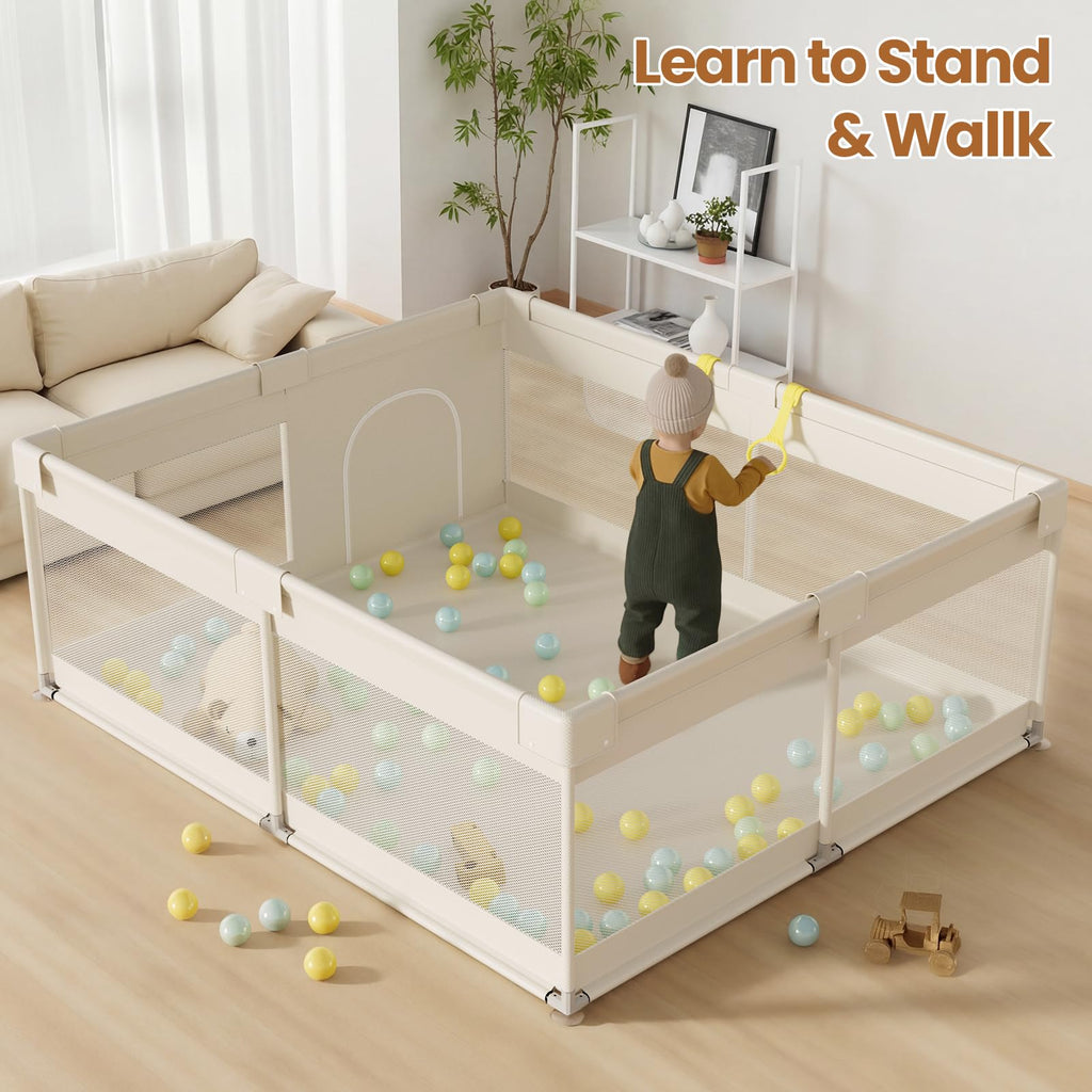Beige Large Baby Playpen - 69x59in Playpen for Babies and Toddlers