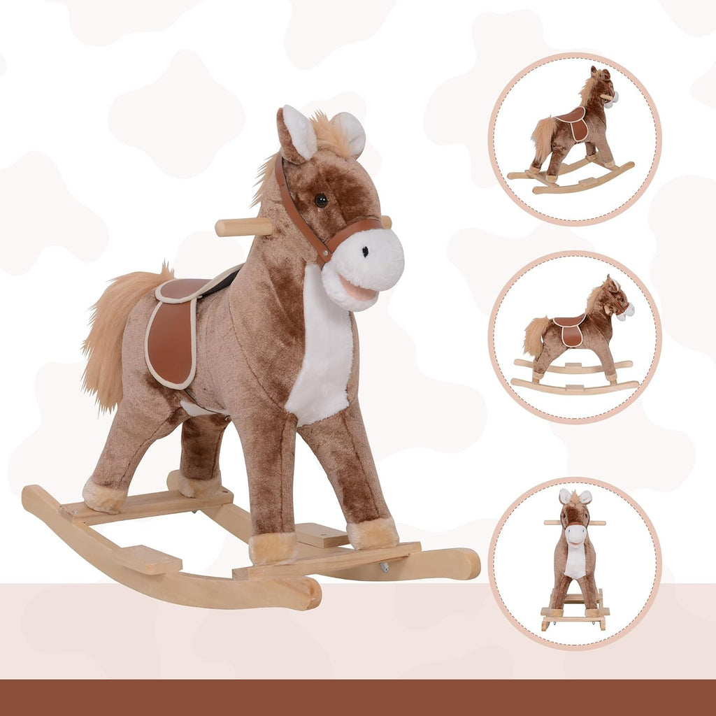 Kids Rocking Horse Ride on Horse for Toddlers Soft Plush Body Brown