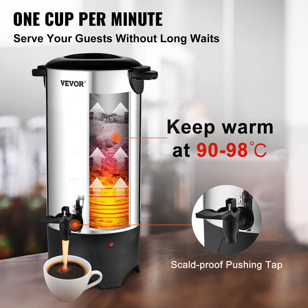Commercial Coffee Urn, 50 Cups/7.5qt Stainless Steel Large Coffee Dispenser, 1000W 110V Electric Coffee Maker Urn For