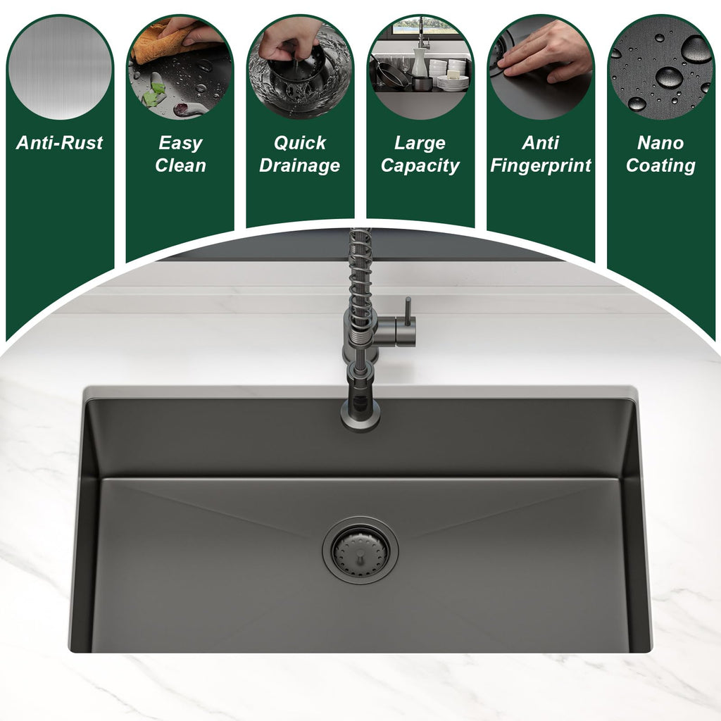 32 Gunmetal Black Stainless Steel Undermount with Offset