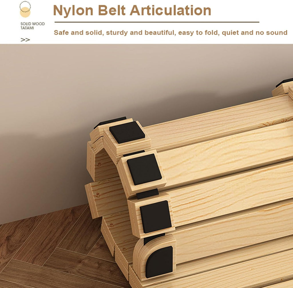 Floor Mattress Natural Solid Wood Bed Frame, Guest Tatami Mat, Wooden Slatted Pallet Floor Bed, Roll-Up Slatted
