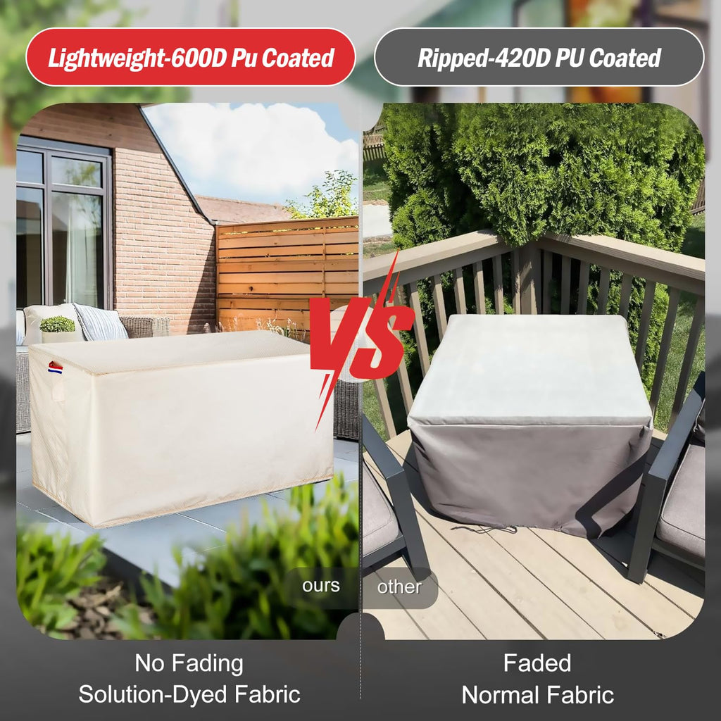 Fire Pit Cover Rectangular Waterproof 600D, 48 x 24 x 24 Inch Beige