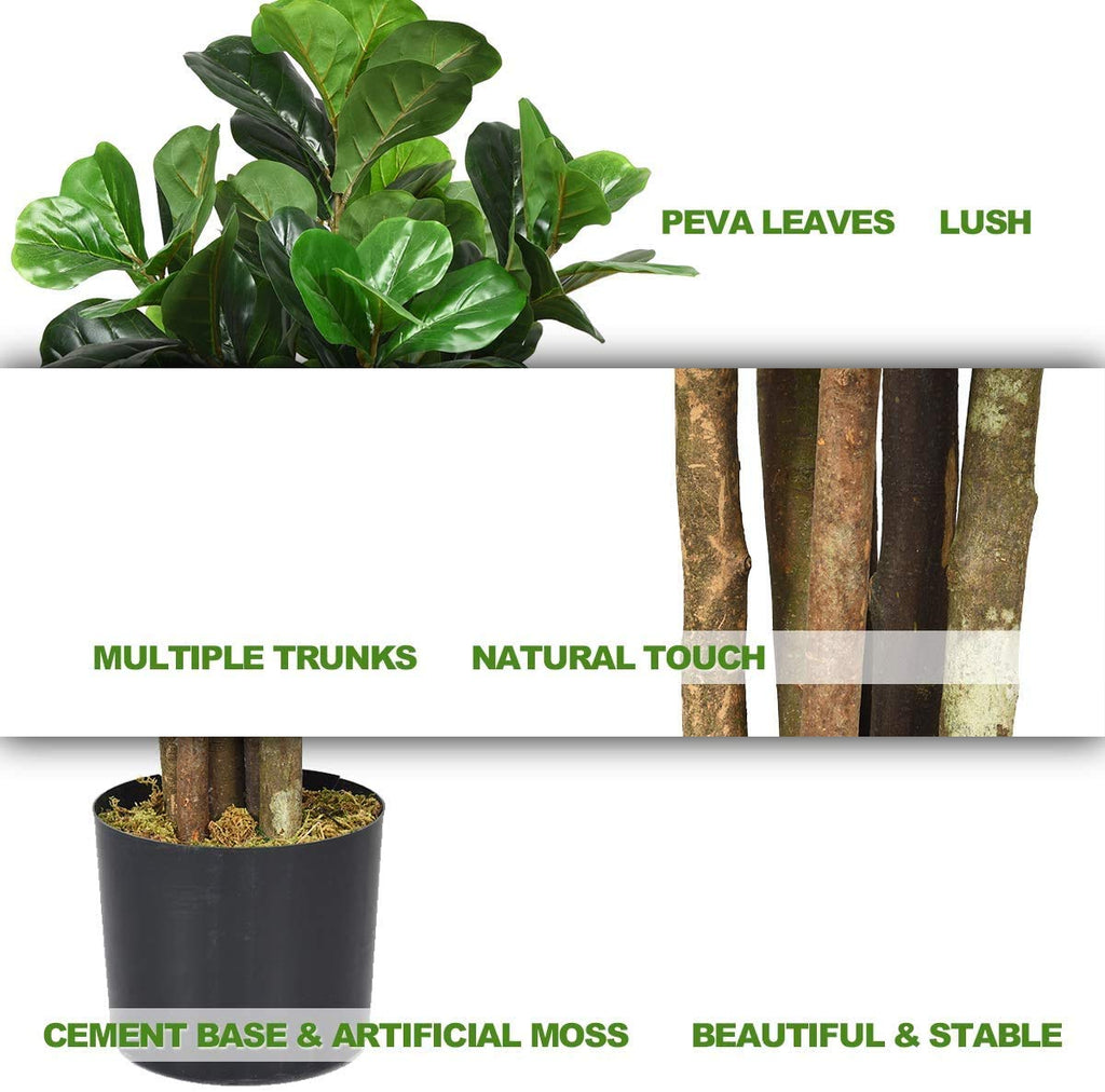 Fake Fiddle Leaf Fig Tree, 4FT Tall Artificial Tree Greenery Plants in Pots, Decorative Faux Trees for Indoor Home