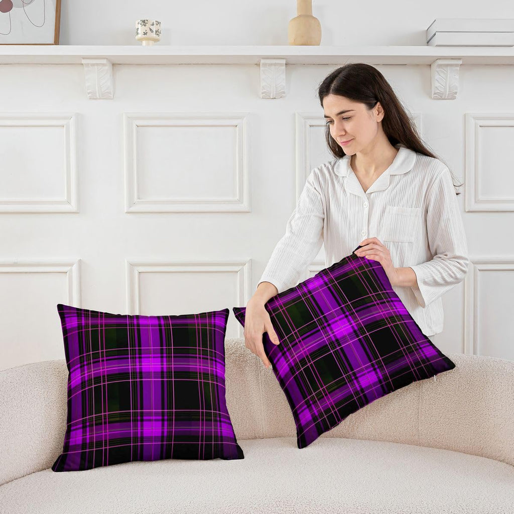 Geometric Plaid Grid Throw Pillow Covers 24x24 Inch Set of 2 Modern Checkered Tartan Pillow Covers Vintage Purple