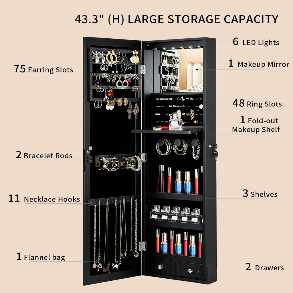 Over the Door Jewelry Organizer, Wall Mounted Jewelry Cabinet