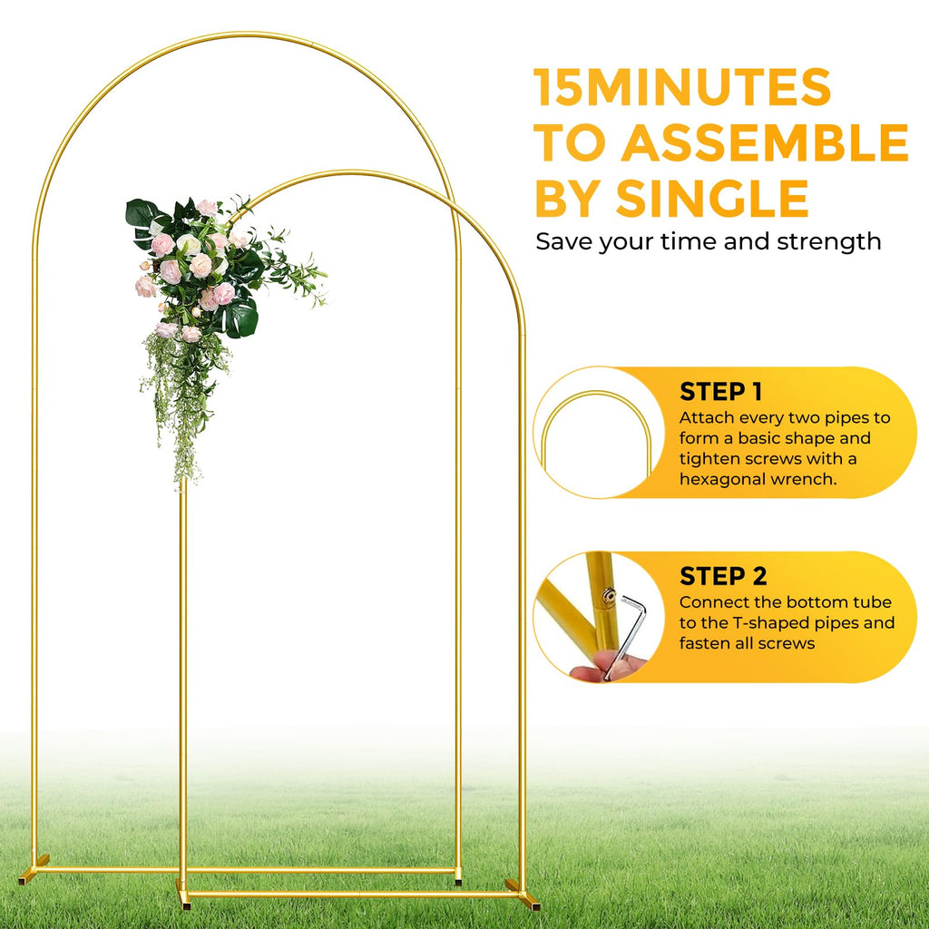 Metal, 7.2FT+6FT Wedding Arch Frame, Gold Wedding Set of 2, Balloon Arch Backdrop for Wedding Birthday Party Baby