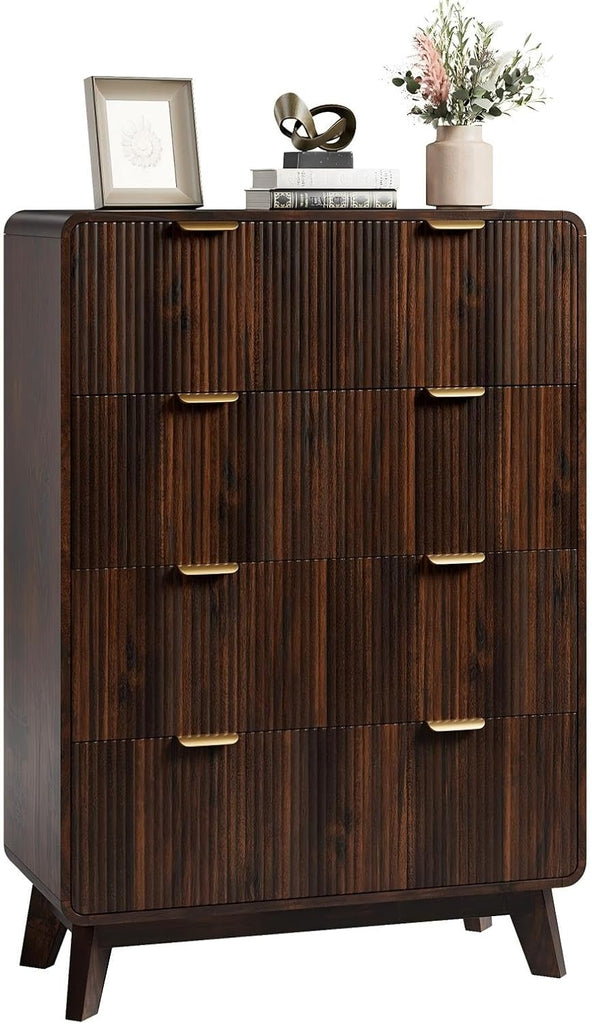 Fluted 5 Drawers Dresser , Modern 40.2" Tall Drawer Dressers with Metal Handle, Wooden Chest of Dresser , Solid Wood