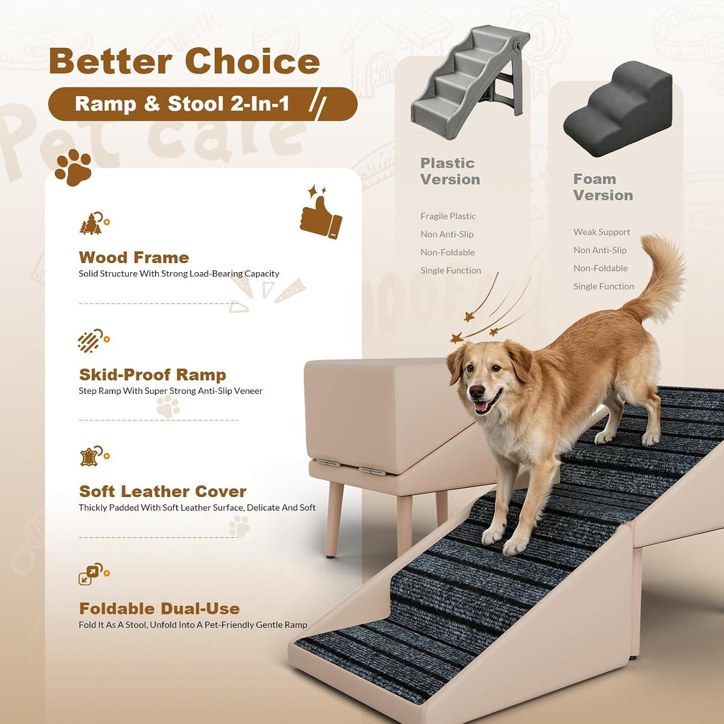 Foldable Dog Stairs & Dog Ramp for Couch, Non-Slip Wooden Pet Steps