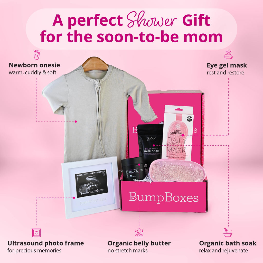 2nd Trimester Gift Set, Complete Pregnancy Care Package with Belly Butter, Bath Soak, Baby Footed Sleeper, Sonogram
