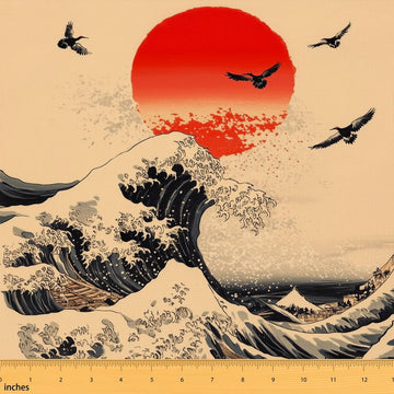 Japanese Wave Upholstery Polyester Fabrics Japanese Ukiyoe
