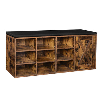 Shoe Bench, Padded Storage Bench with Barn Door
