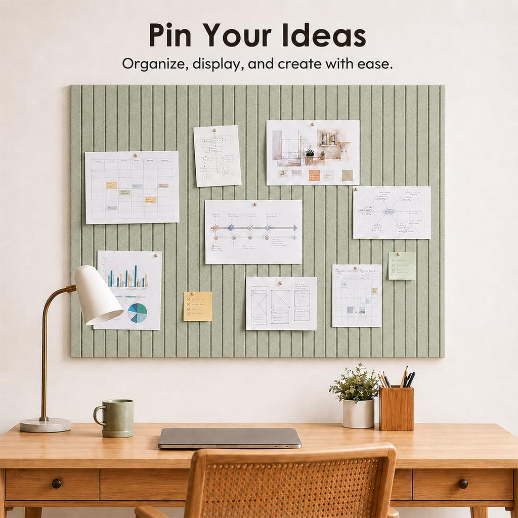 Ribbed Felt Bulletin Board Tiles, 6 Pack Sage Green Cork Board Alternative for Walls, 36 x 24 in Grooved Felt Wall